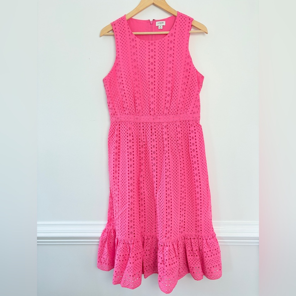 J. Crew Pink Eyelet Fit and Flare Midi Skirt Size 8